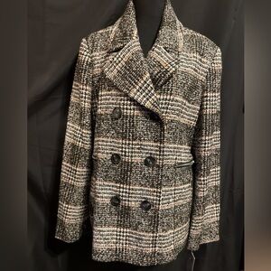 Maralyn & Me Black and White Plaid Pea Coat